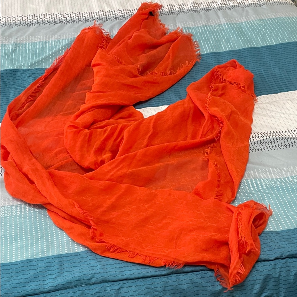 Gucci Bold Orange Scarf with Fringe - Picture 3 of 7